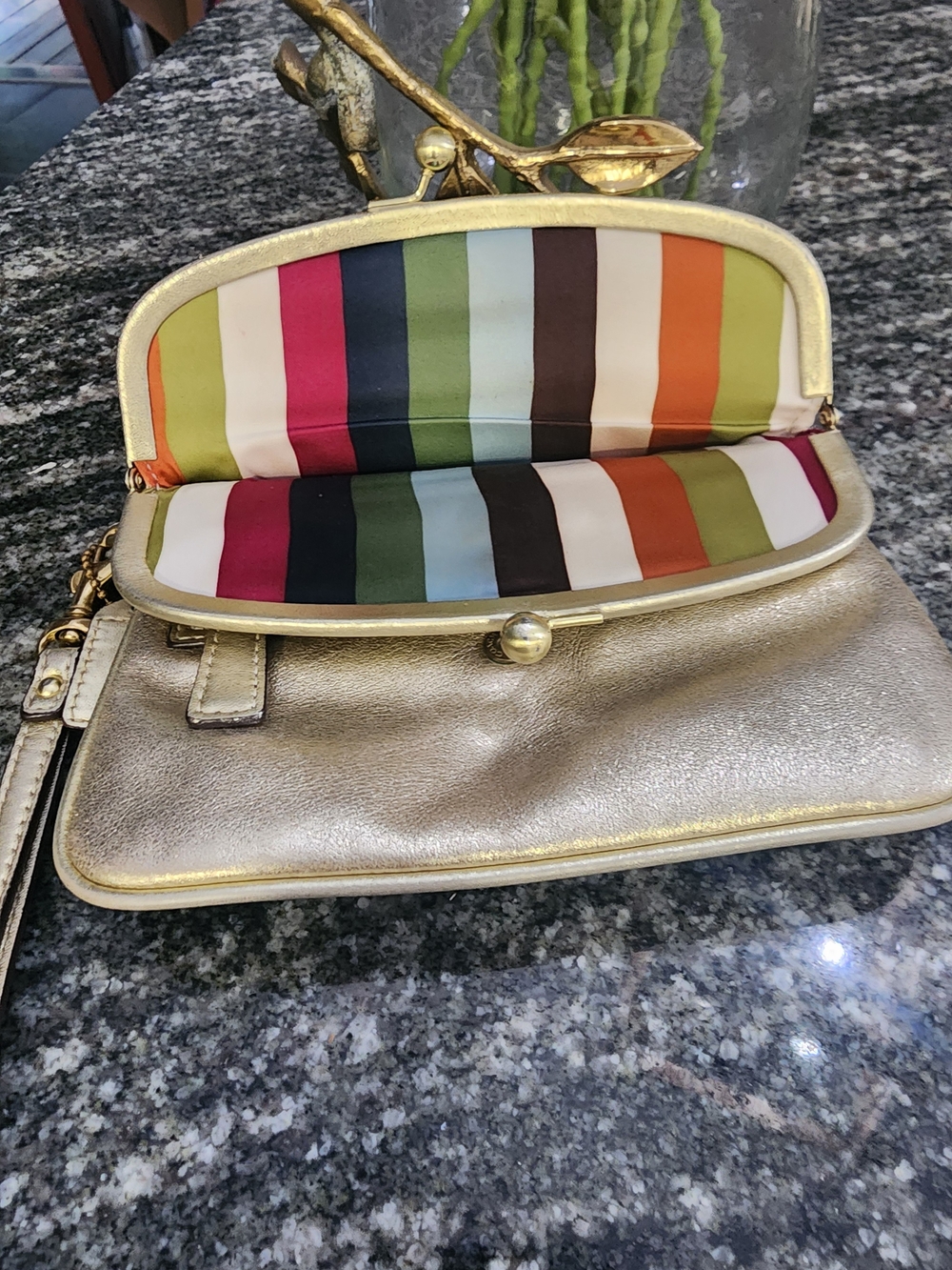 COACH 65th Anniversary Legacy Kiss Lock Metallic Gold Leather Wristlet- 2006 - Picture 2 of 10